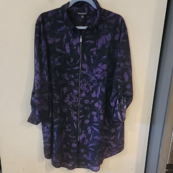 Rock &Republic Purple Floral Zip-Up Top XXL - Picture 1 of 5
